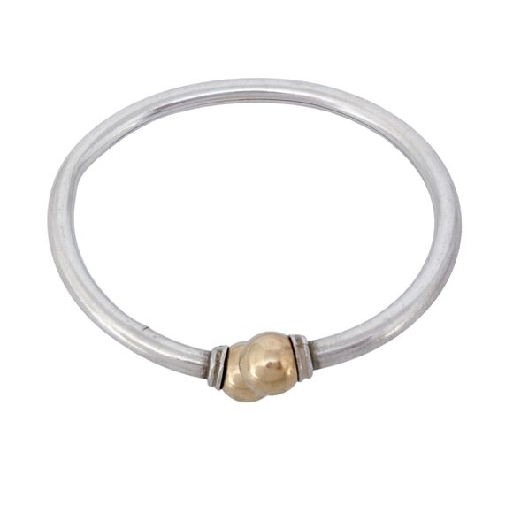 Cracked Vintage Sterling Silver 925 Brass Tipped Bangle Bracelet 6.5" - Picture 3 of 11